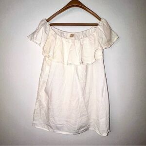 Y2K Boho Cottage Top White Off Shoulder Embroidery Detail Ruffle Neck Sleeves XL